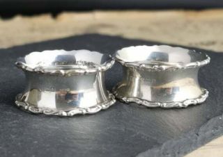 Antique sterling silver napkin rings,  pair,  boxed 9