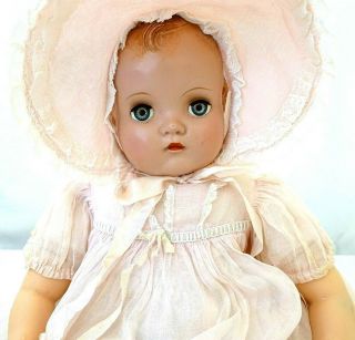Vintage Madame Alexander 18 " Baby Doll Pink Dress Hard Plastic Head Vinyl Limbs