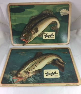 Vintage Goebel Beer Fish Signs - Black Bass & Trout - Neat Man - Cave Items