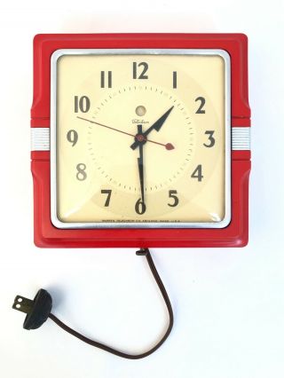 Vintage Telechron Electric Art Deco Red Wall Clock,  Model 2h11