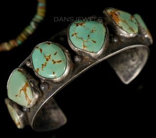 Rustic Vintage Navajo Old Pawn Green Turquoise 6 Stone Sterling 90 