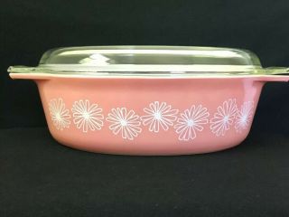 Vintage Pyrex Pink Daisy 045 Oval Casserole Dish 2 - 1/2qt