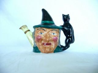 Thorley Bone China Rare Vintage England " The Witch " Black Cat Handle 4 " Teapot