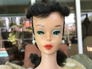 Vintage Barbie Brunette Black 5 Ponytail Early Doll Japan Lucy Red Lips 1961