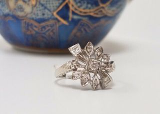 Ladies Vintage Art Deco 14k White Gold Diamond.  25 Carat Floral Ring