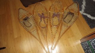 Set Of Four Vintage Wooden Snowshoes