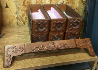 Vintage Wooden Ornate Treadle Sewing Machine Drawers Rounded 6,  Front