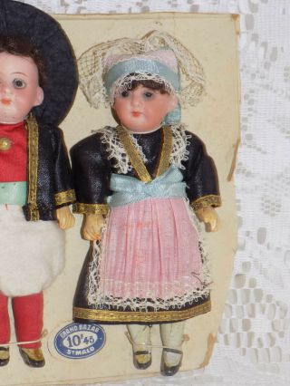 Pair Antique German Doll House Dolls on Card All 2