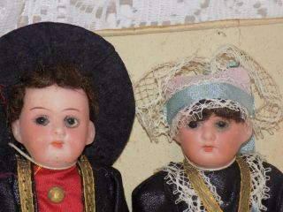 Pair Antique German Doll House Dolls on Card All 4