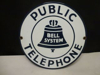 Vintage Public Telephone Bell System 7 Inch Round Porcelain Sign Advertisement