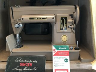 Vintage Singer 301a Sewing Machine,  Carrying Case Pedal Book