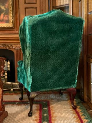 Vintage Miniature Dollhouse Artisan EARLY Bespaq Green Silk Velvet Wing Chair 5