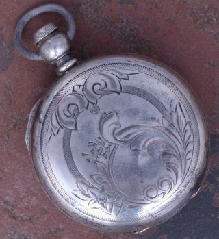 Waltham 1870s Vintage 18s 4 Oz Sterling Silver Key Wind Engraved Hunting Case