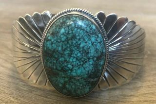 Heavy (3.  17 Oz. ) Vintage Navajo Green Spiderweb Turquoise & Sterling Silver Cuff