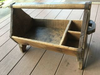 Vintage Wooden Tool Box Caddy Handmade primitive antique box 2