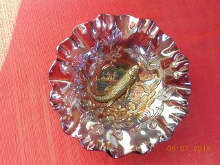 Millersburg Bigfish Antique Carnival Art Glass 3 In 1 Edge Bowl - Purple - Radium.