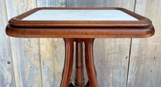 Antique Victorian Eastlake Walnut & Inset Marble Side Table Plant Stand c.  1900 2