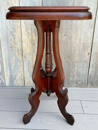 Antique Victorian Eastlake Walnut & Inset Marble Side Table Plant Stand c.  1900 4