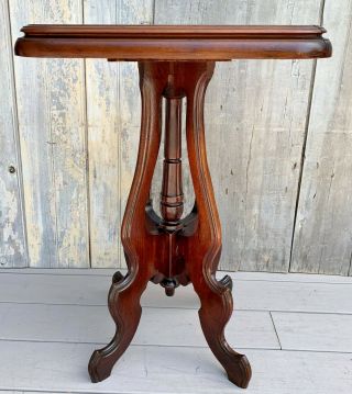 Antique Victorian Eastlake Walnut & Inset Marble Side Table Plant Stand c.  1900 5