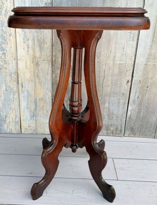 Antique Victorian Eastlake Walnut & Inset Marble Side Table Plant Stand c.  1900 7