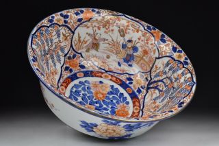 Japanese Meiji Period Fukagawa Imari Porcelain Punch Bowl Large Size