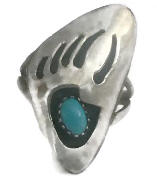 Vintage Bear Claw Tribal Sterling Silver Southwest Turquoise Ring Size 7.  7 3.  1g