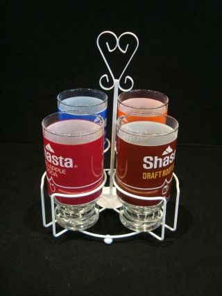 Rare Complete Vintage Shasta Soda Glasses Pop Red Apple Root Beer Orange Cola