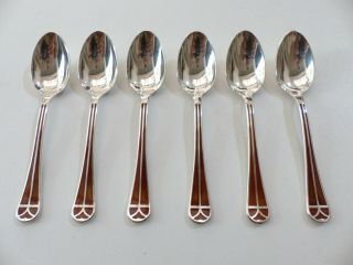Set Of 6 Christofle Talisman Sienna Brown & Silver Plate Demitasse Coffee Spoons