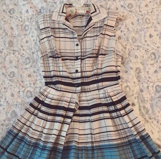1950s Blue And White Striped Vintage Day Dress