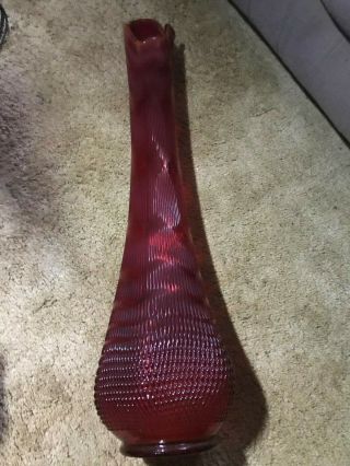 Vintage LE Smith Ribbed Ruby Red Mid Century Modern Swung Floor Vase 33 1/2 