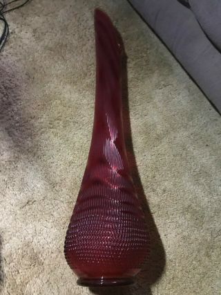 Vintage LE Smith Ribbed Ruby Red Mid Century Modern Swung Floor Vase 33 1/2 