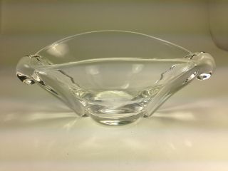 Signed Vintage Steuben Crystal Art Glass 8 " Oval Bowl With Scroll Handles