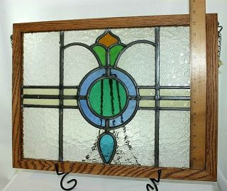Stained glass church windows,  salvage,  oak framed pair rectangular 10