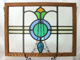 Stained glass church windows,  salvage,  oak framed pair rectangular 4