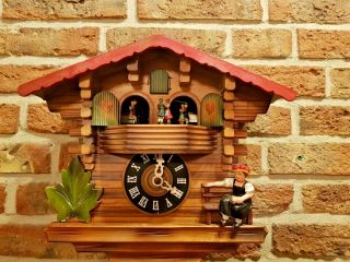 Vintage Black Forest Chalet Cuckoo Clock With Music And Dancing Figurines At Top