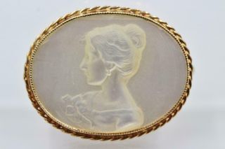 Vintage Estate 14k Yellow Gold Bright Mother Of Pearl Carved Lady Cameo Pin
