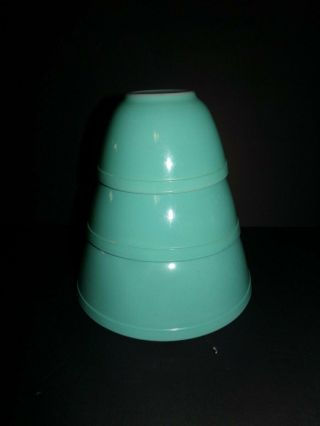 Set Of 3 Vintage Turquoise Blue Pyrex Nesting Mixing Bowls