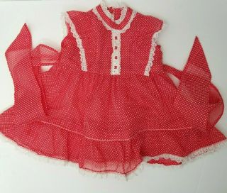Vintage Girls Sheer Dress 2t 3t Polka Dot Red Ruffle Sleeve Tie Party Lace White