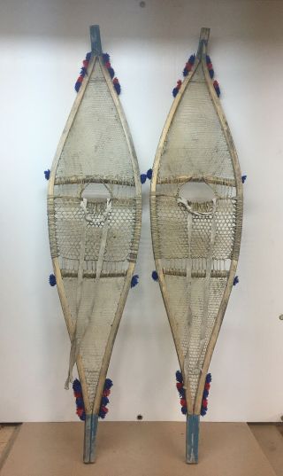 Real Stunning Very Rare Antique 14 " X 61 " Indian Made Ojibwa Snowshoes F/s