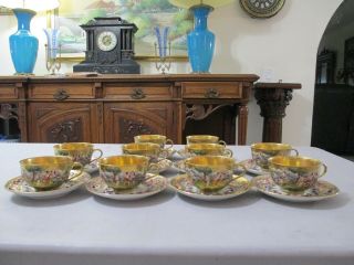 Antique Capodimonte Gold Gilded Tea Set 10 Cups & Saucers Porcelain.