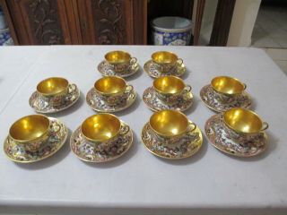 ANTIQUE CAPODIMONTE GOLD GILDED TEA SET 10 CUPS & SAUCERS PORCELAIN. 2