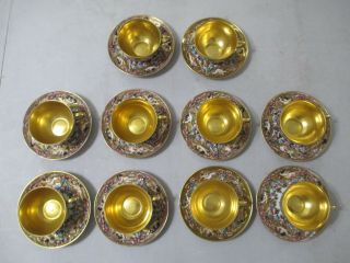 ANTIQUE CAPODIMONTE GOLD GILDED TEA SET 10 CUPS & SAUCERS PORCELAIN. 4