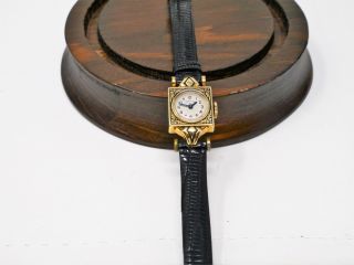 Vintage Lady Elgin Watch 14k Solid Yellow Gold With Black Enamel -