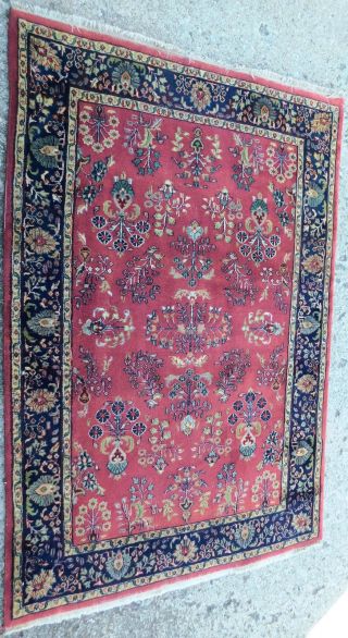 Vintage Oriental Wool Rug Hand Knotted Carpet Mahal Sarouk Sarough 6x4 Wine Made