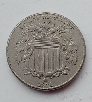 Rare Date 1871 Shield Nickel,  Au - C8445