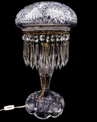 Roden Bros Signed Brilliant Cut Crystal Hobstar And File Mushroom 14 " Lamp 1901