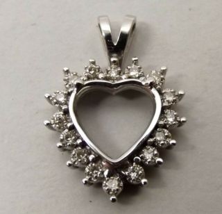 Vtg 14k White Gold Diamond Heart Pendant Estate.  16 Carat Tcw Gift