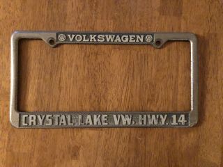 Vtg Dealer Metal License Plate Frame Volkswagen Vw Motors Crystal Lake Il