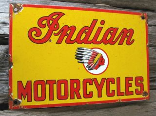 Indian Motorcycle Vintage Porcelain Enamel Gas Oil Sales Advertising Dealer Sign