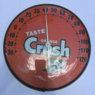 Vintage Orange Crush Soda Round Thermometer With Curved Glass 12 Inches